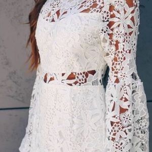 VICI White Long-Sleeve Lace Dress
